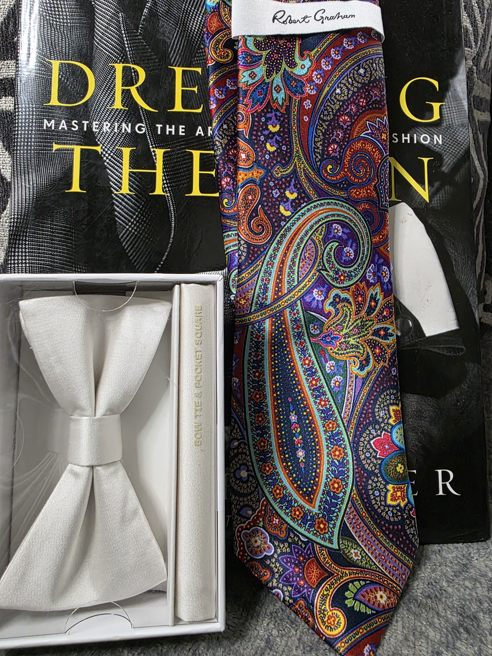 Robert Graham Multicolor Paisley Silk Tie with Ivory Bow Tie